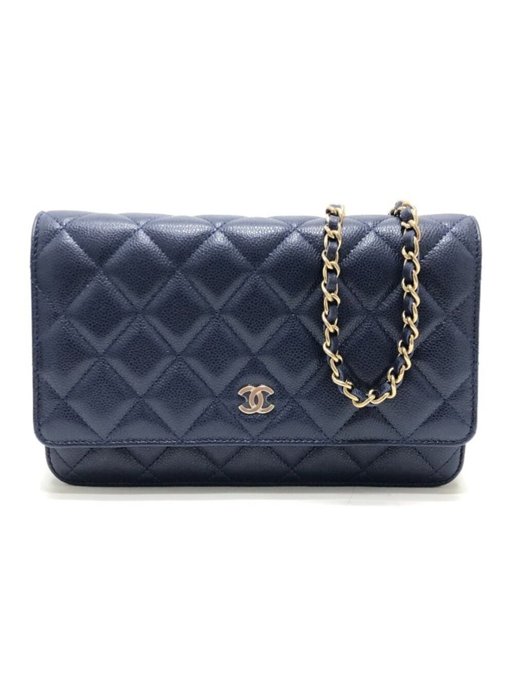 Chanel Shoulder Bag CC Logo Classic Caviar Leather Blue